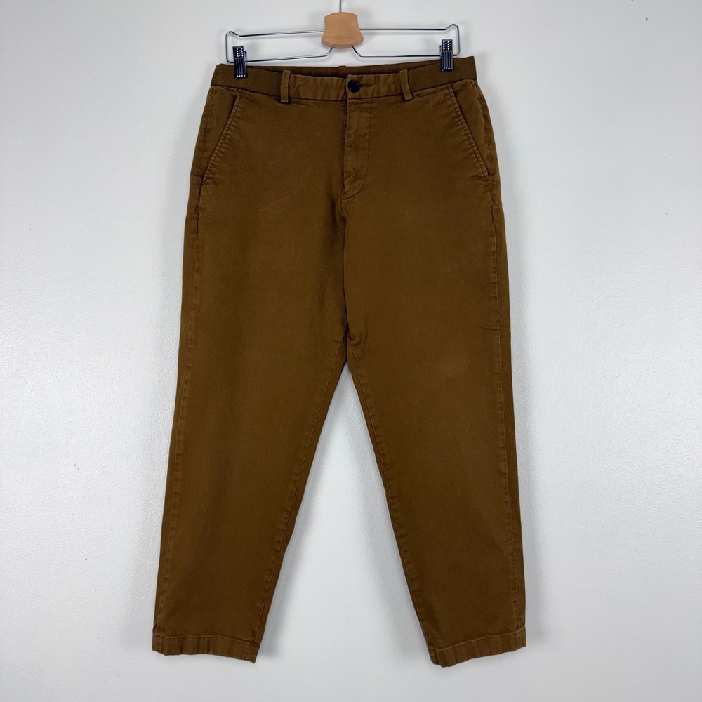 Uniqlo Ankle Pants Mens M Brown Cotton Twill Tapered Chinos Drawstring School